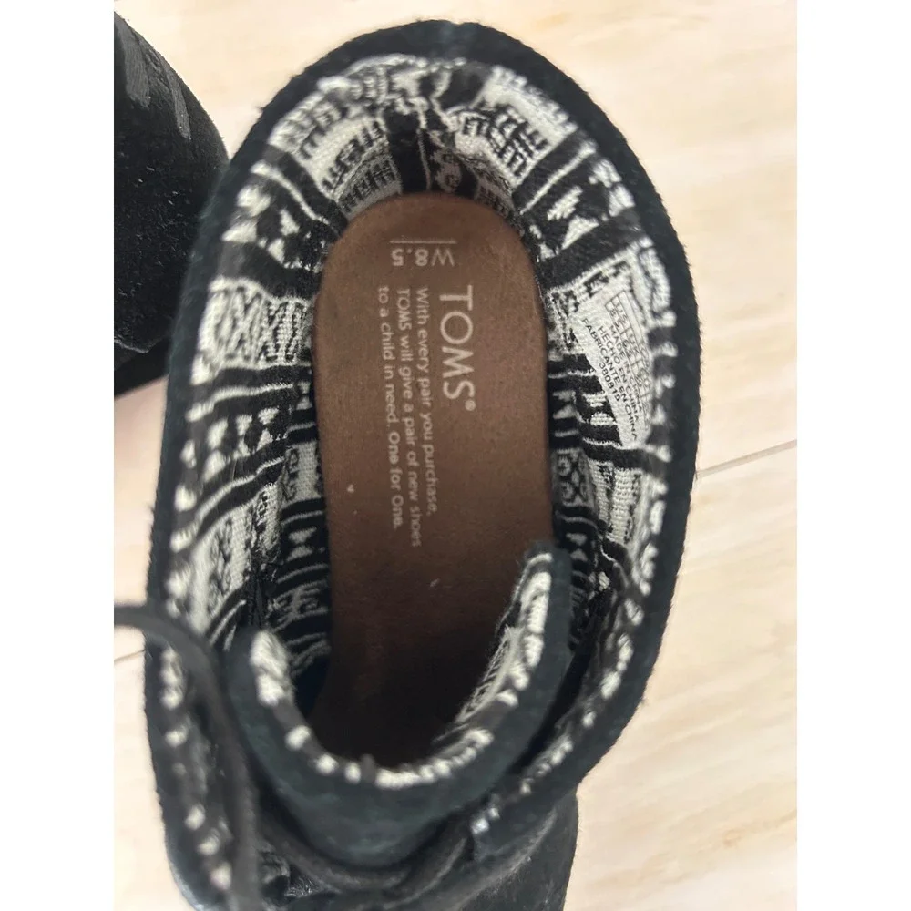 TOMS Desert Wedge Black Suede Lace Up Ankle Booties Womens 8.5